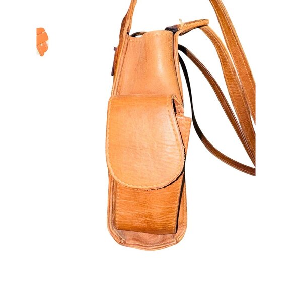 Vintage Handcrafted Congac Tooled Leather Shoulder Bag Floral Design Hippie - Picture 14 of 14